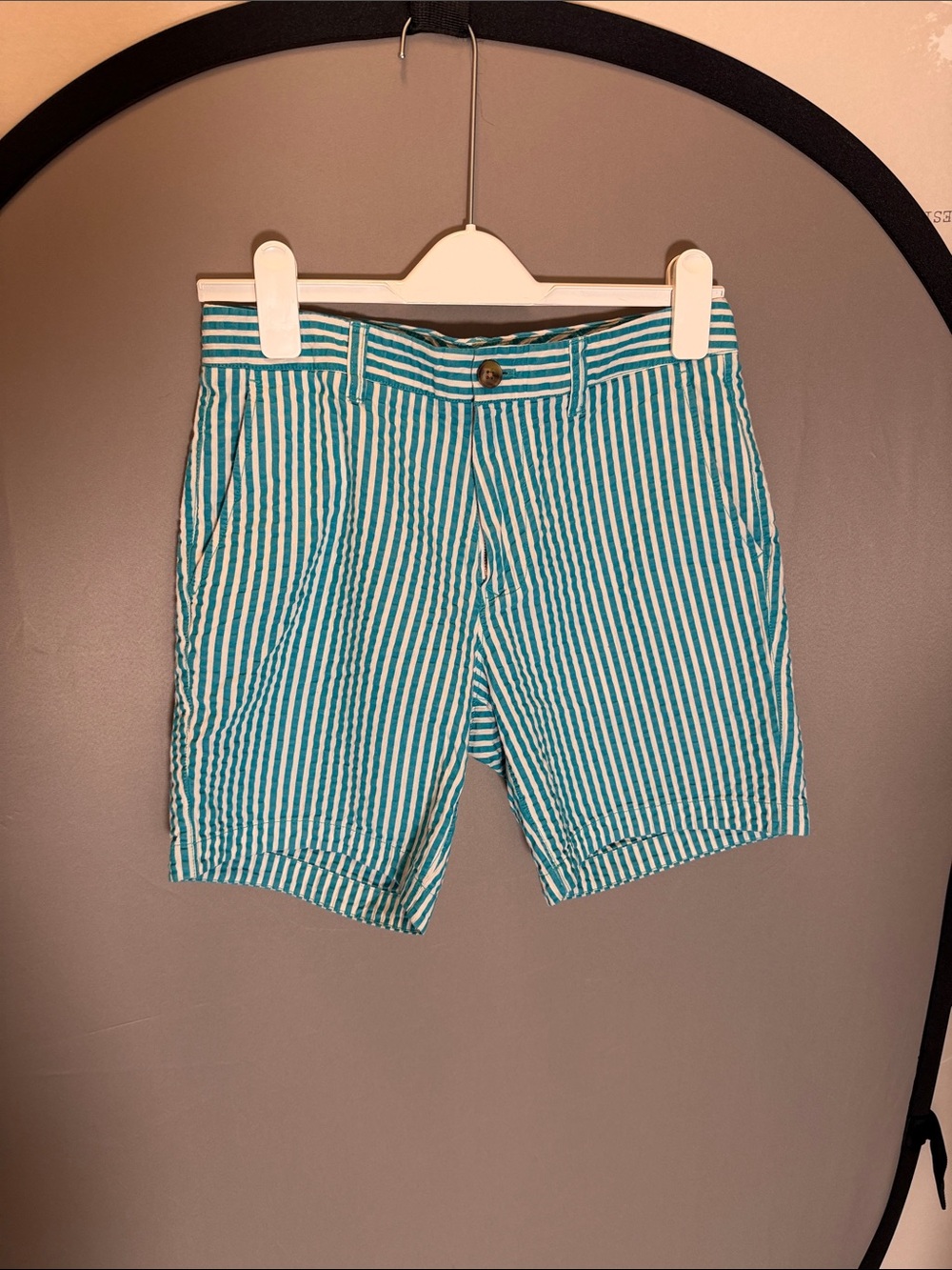 Bonobos Teal and White Striped Flat Front Shorts